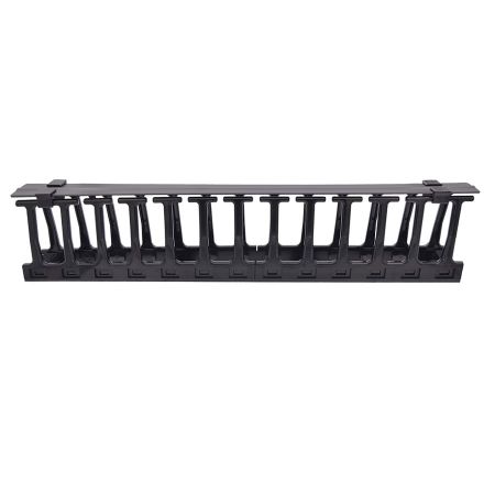 1U Black Buckle Cable Management Bar with 12 Slots - 1U cable management buckle type